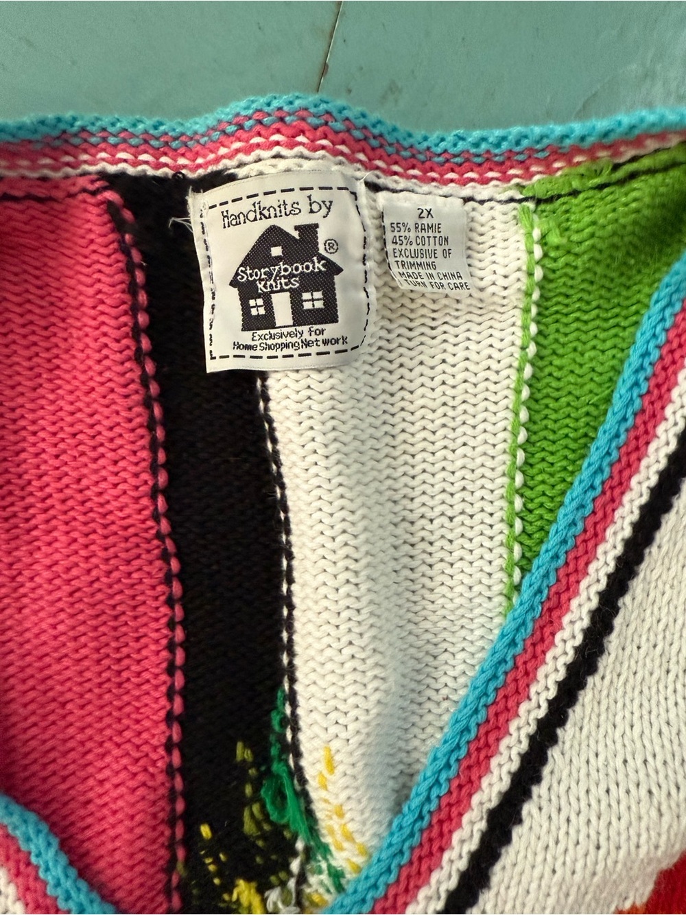 VTG Storybook Knits Colorful Parrot Knit Cardigan - Bright Multi 2X - Picture 6 of 6